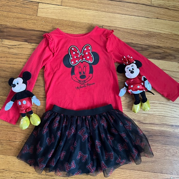 Disney Other - 5T Minnie Mouse shirt & skirt set w/ Ty Beanie Babies Mickey Mouse & Minnie
